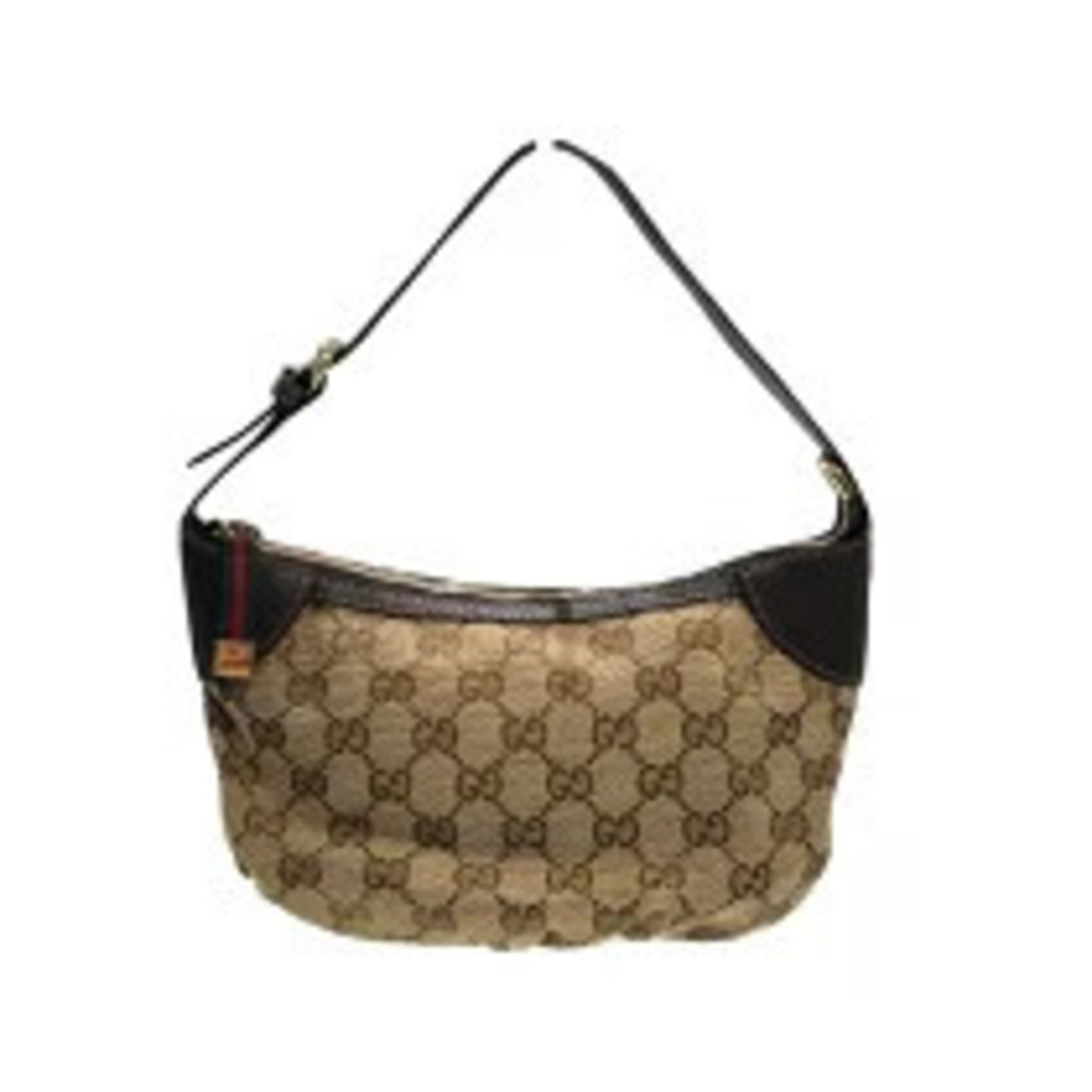 Gucci GG canvas pochette shoulder bag brown leather